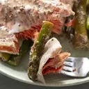 Quick Baked Salmon and Asparagus with Mustard Sauce