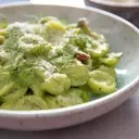 Creamy Orecchiette with Spring Onions, Fennel, and Crispy Bacon