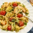 Mediterranean-Inspired Shrimp Pasta with Crispy Topping