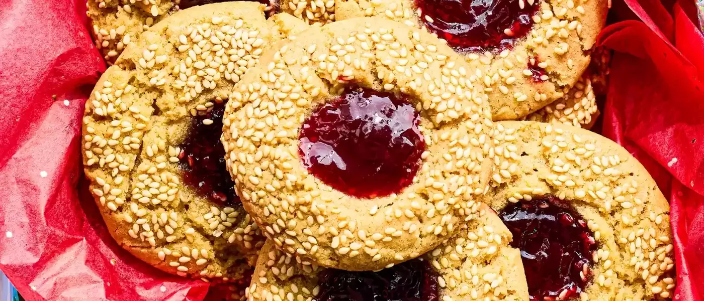 Delectable Tahini Thumbprint Cookies with Raspberry Jam