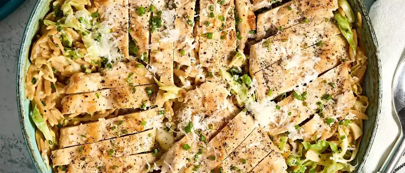One-Pan Lemon Chicken Orzo with Tender Cabbage