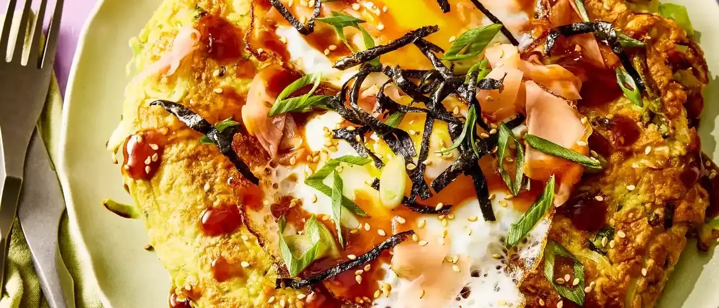 Savoury Japanese Pancake with Fried Egg