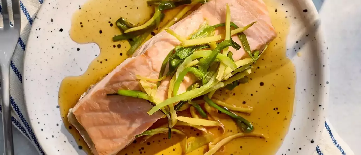 Steamed Salmon with Aromatic Ginger-Scallion Sauce