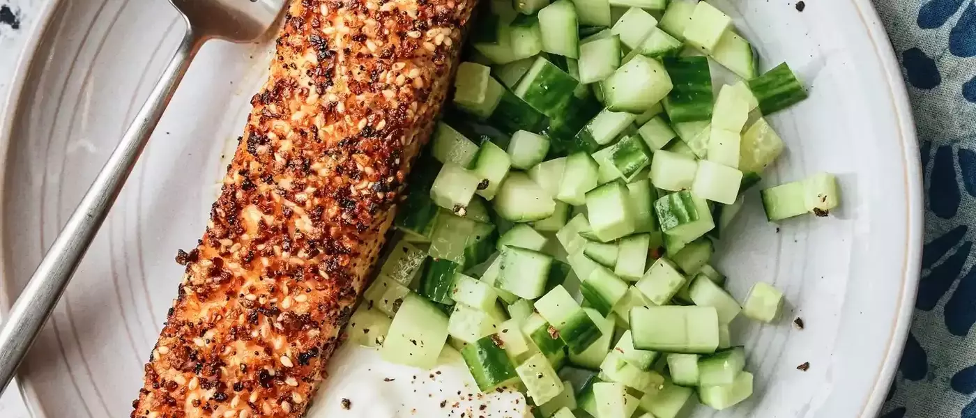 Flavorful Salmon with Everything Bagel Seasoning and Yogurt Sauce