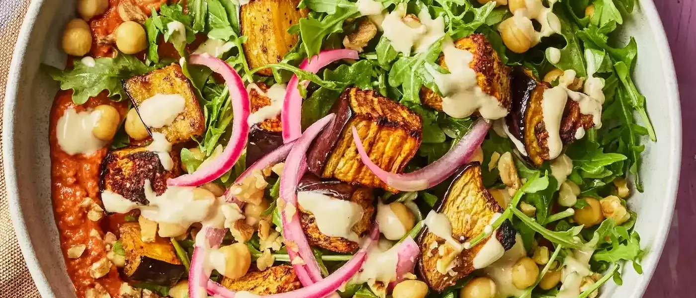 Flavorful Chickpea and Eggplant Power Bowls with Tahini Dressing