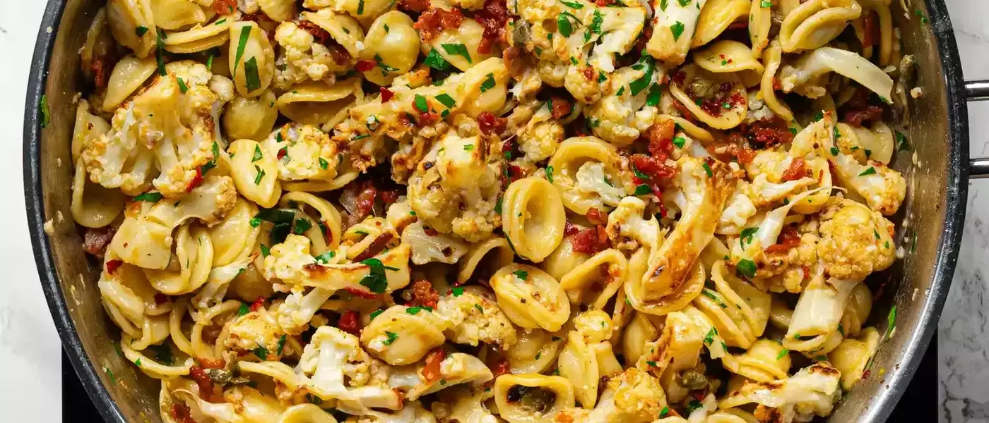 Lemon Pasta with Roasted Cauliflower, Capers, and Crispy Pancetta: A Weeknight Delight