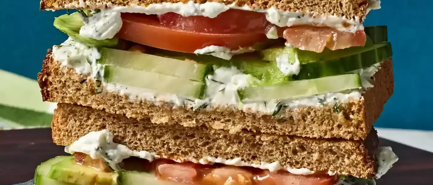 Refreshing Cucumber, Avocado, Tomato & Goat Cheese Sandwich