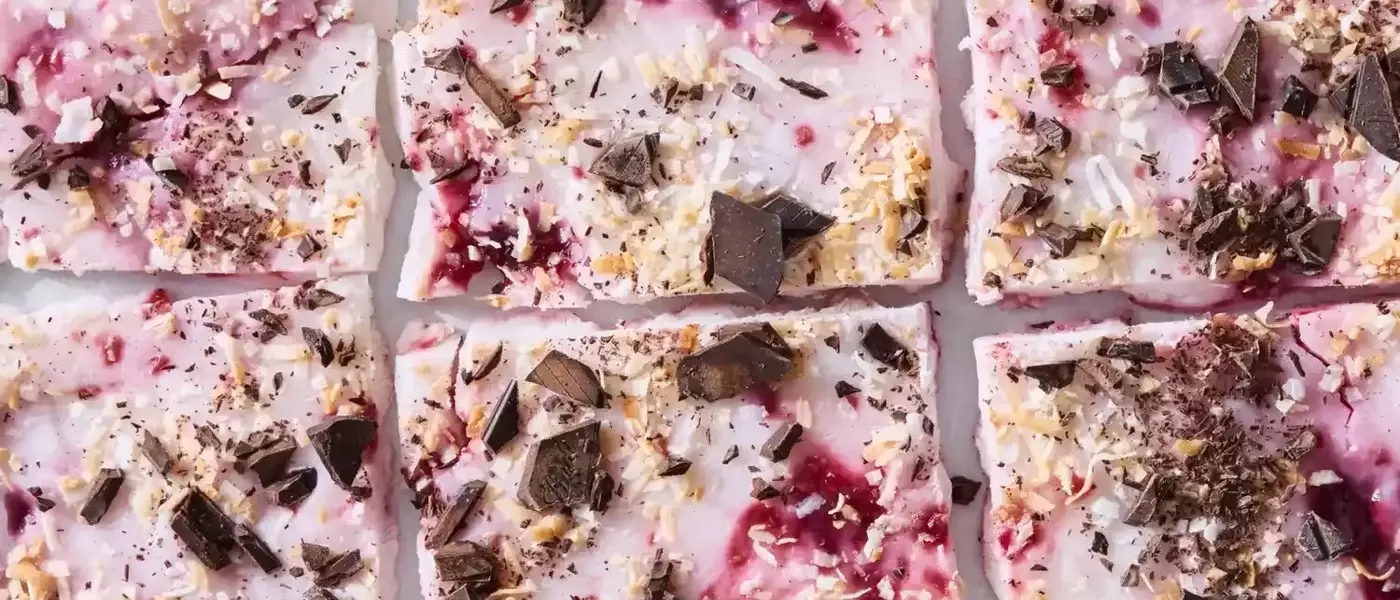 Frozen Raspberry Chocolate Coconut Yogurt Bark