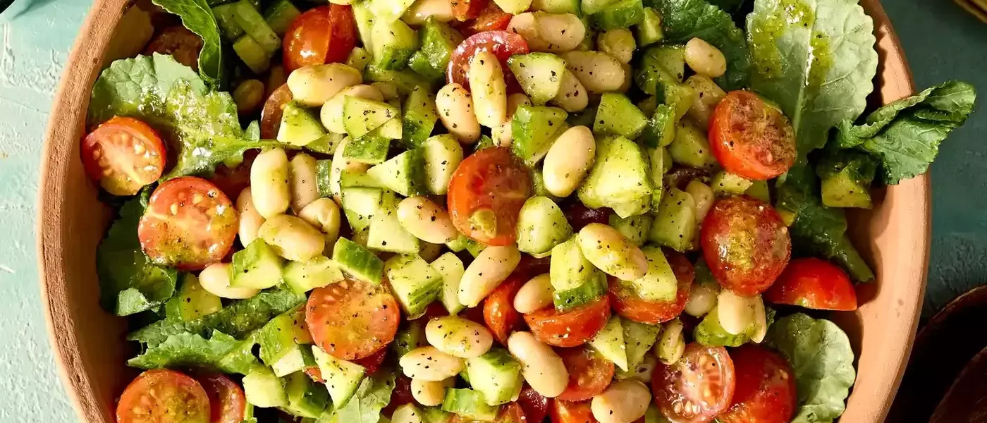 Quick and Healthy Tomato, Cucumber & White Bean Salad with Chive Vinaigrette