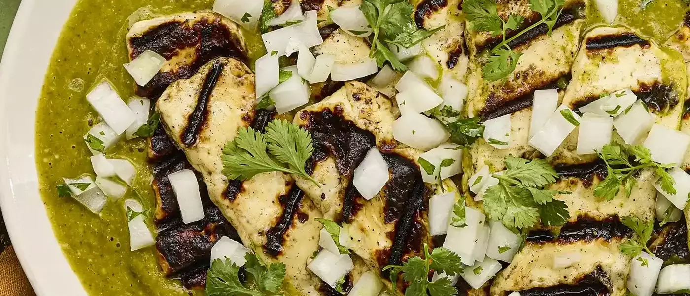 Grilled Panela Cheese with Roasted Tomatillo and Poblano Salsa